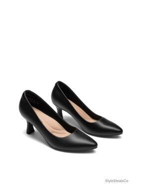 Faux Leather Kitten Heel Pumps Pointed Toe Arch Support Office